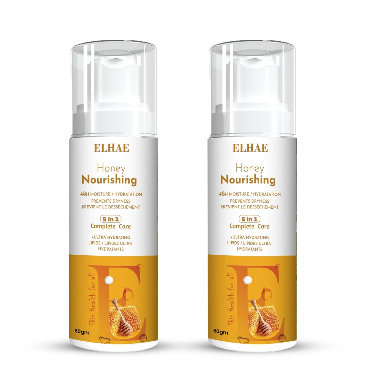 ELHAE Original Scent Dry Skin Lotion Pack of 2, Body and Hand Moisturizer with HYDRALUCENCE Blend and Honey Essence, 50ml Each