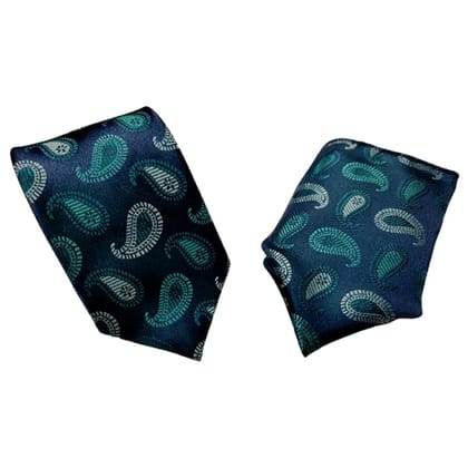VOICI Mens Necktie Set with Pocket Square gift set Business Wedding Party Work free size Peackcock Green