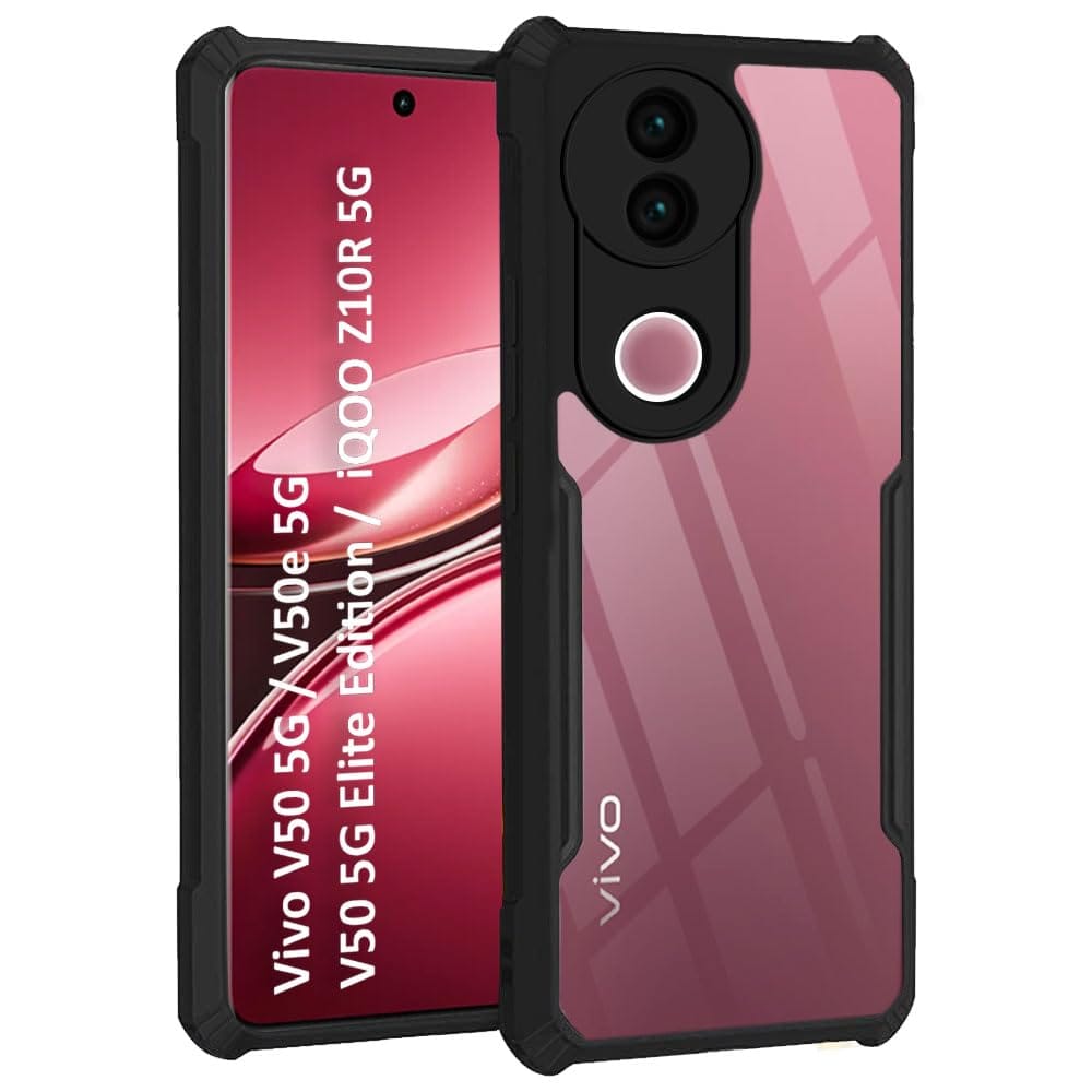 Shockproof Crystal Clear Back Cover Case for  / Vivo V50 / V50e 5G / Vivo T4R 5G | 360 Degree Protection | Hard Transparent Back Cover Case (PC & TPU, Black Bumper)
