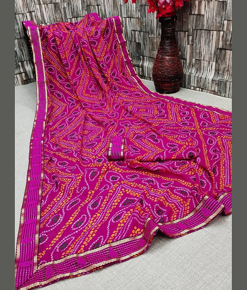 Kanooda Prints Georgette Printed Saree With Unstitched Blouse Piece ( Pink )