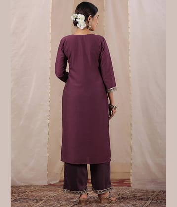 Ishin Silk Embroidered Straight Women's Kurti - Purple ( Pack of 1 )