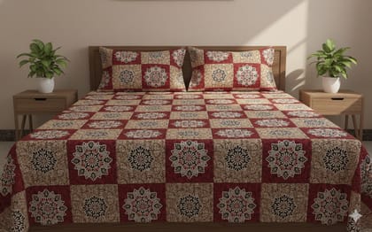 Cotton Double Bedsheet With 2 Pillow Covers