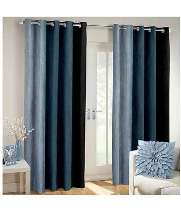 N2C Home Colorblock Semi-Transparent Eyelet Curtain 5 ft ( Pack of 2 ) - Black