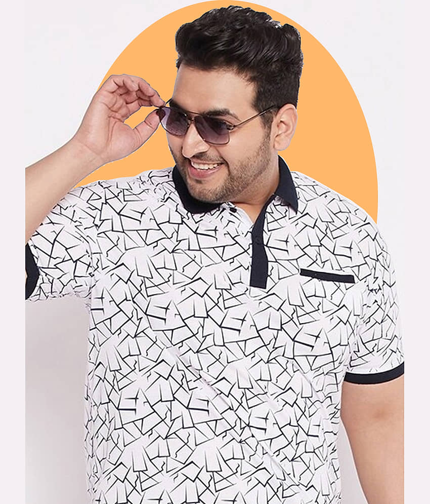 GET GOLF Pack of 1 Cotton Blend Regular Fit Printed Half Sleeves Men's Polo T Shirt ( White )