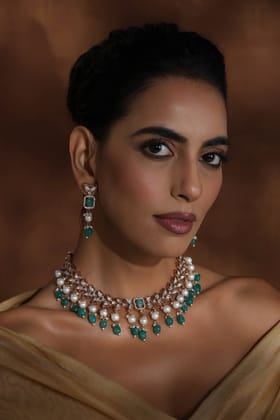 Vyan Green Polki Necklace Set-Polki