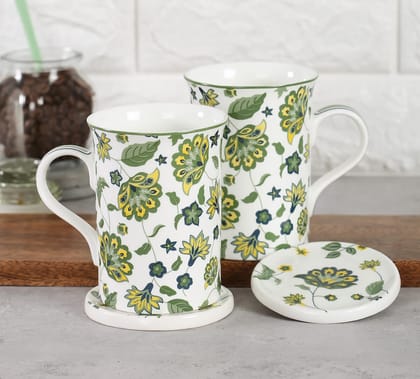 India Circus Botanic Empyrean Coffee Mugs And Coasters Set Of 2
