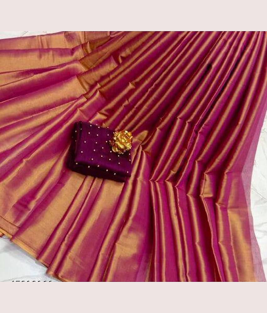 Shree Gullak Silk Art Silk Solid Saree With Stitched Blouse ( Purple )