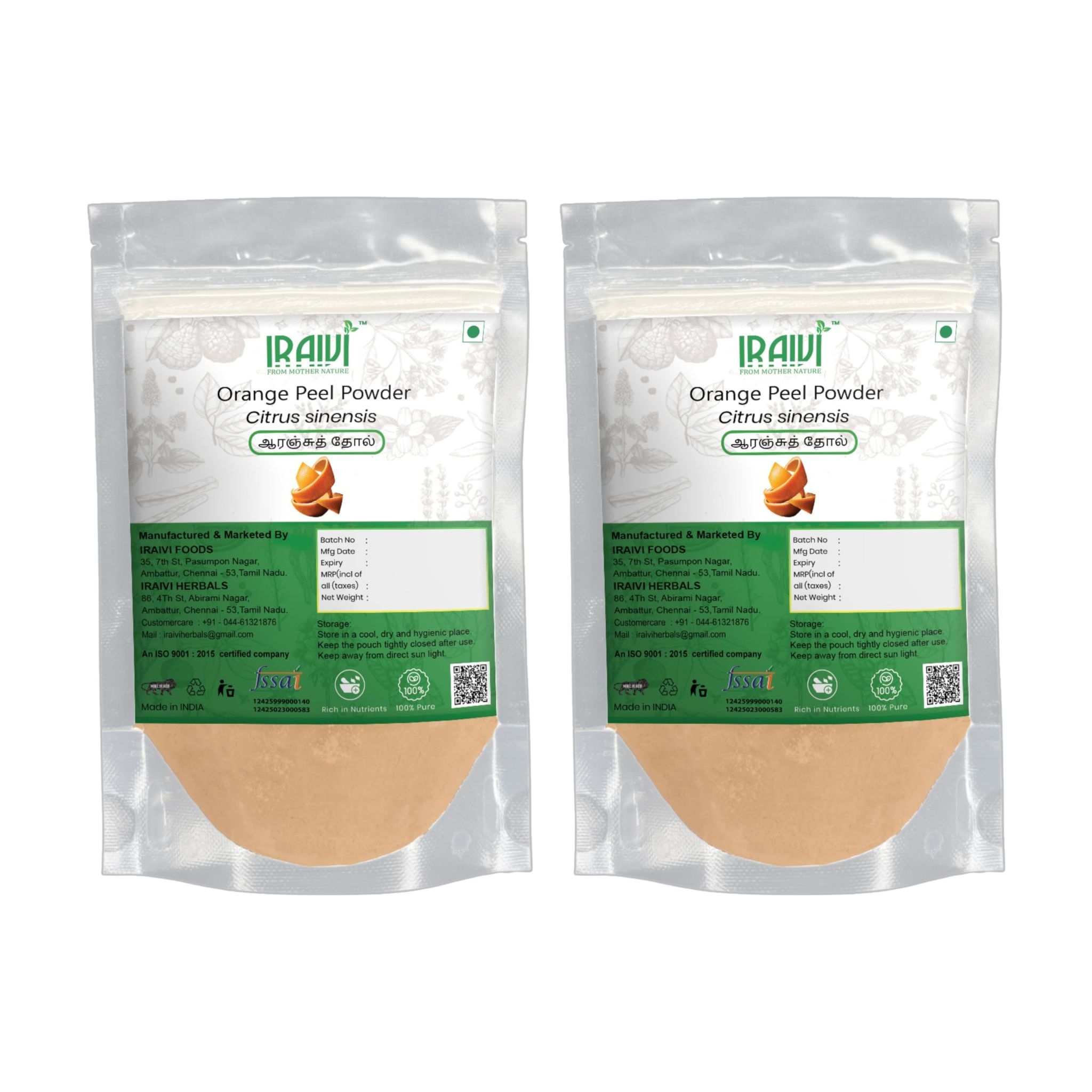 IRAIVI Premium Orange Peel Powder-200g | 100% Pure Natural Skin Brightener & Exfoliant | Promotes Radiance, Refreshes Skin & Aids Oil Balance | Chemical-Free Beauty
