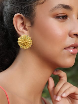 Floral Stud Earrings - Gold