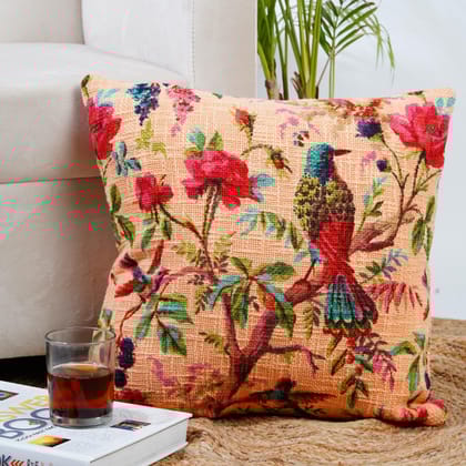 Birds of paradise TNT Slub Outdoor Cushion Cover- Peach-12 x 12 inches