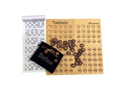 Wooden Tambola Game Set - with 600 Unique Tickets, Secure Coin Slots & Portable Pouch  Classic Game for All Ages