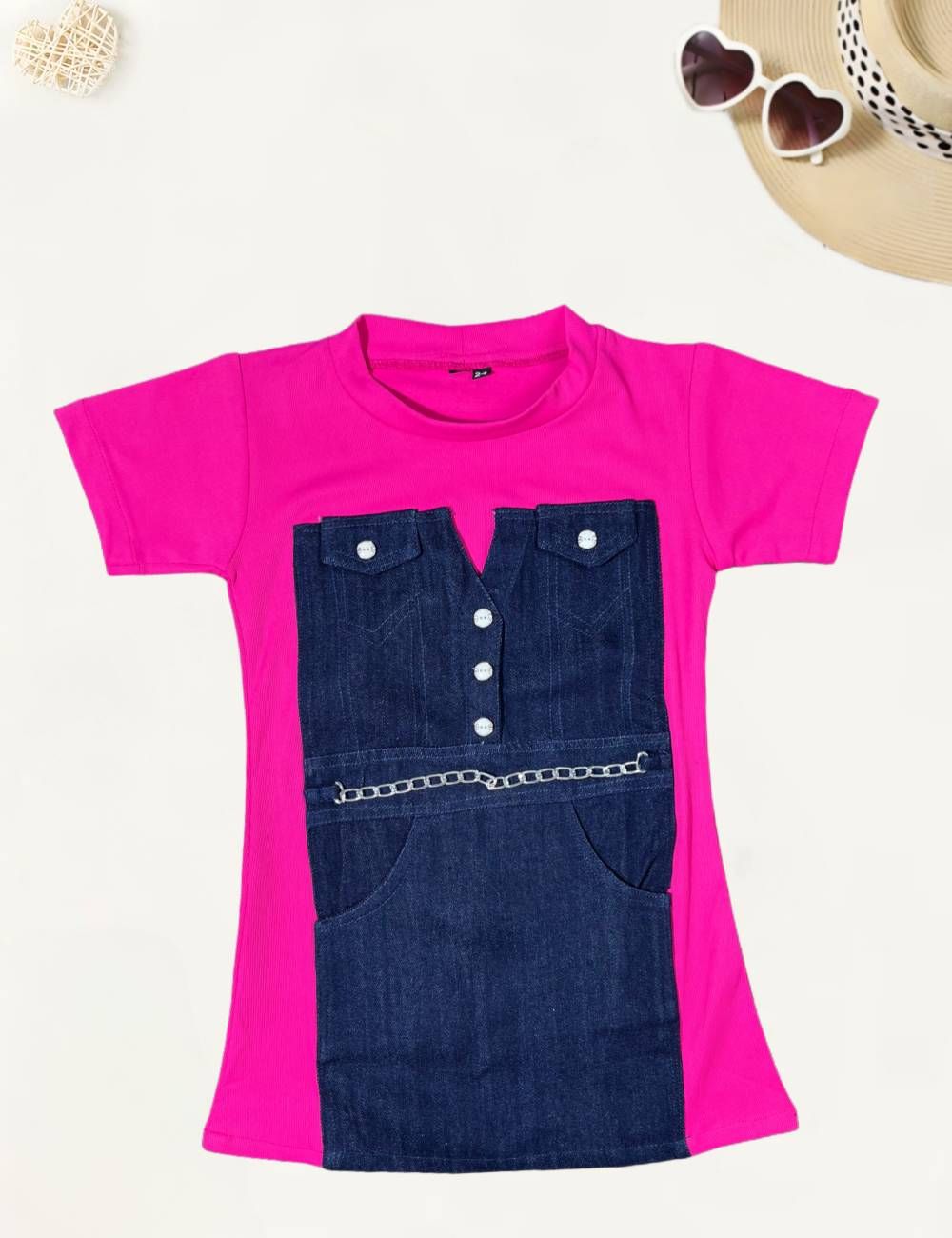 Girls Imported Dress [GT-9624] (4-12 Years)-4-5Y (Size - 24) / Imported / Hot Pink