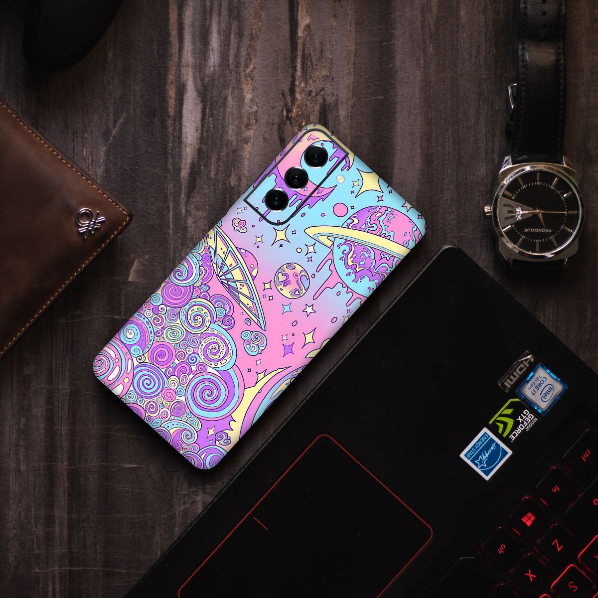 Wrapcart Psych Space Mobile Skin | Durable Vinyl Phone Skin