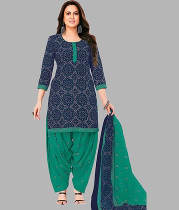shree jeenmata collection Unstitched Cotton Printed Dress Material - Blue ( Pack of 1 )