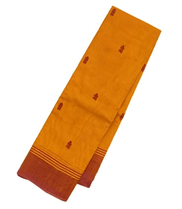 Yellow Handloom Rasipuram Cotton Saree With Floral Buttas-Yellow