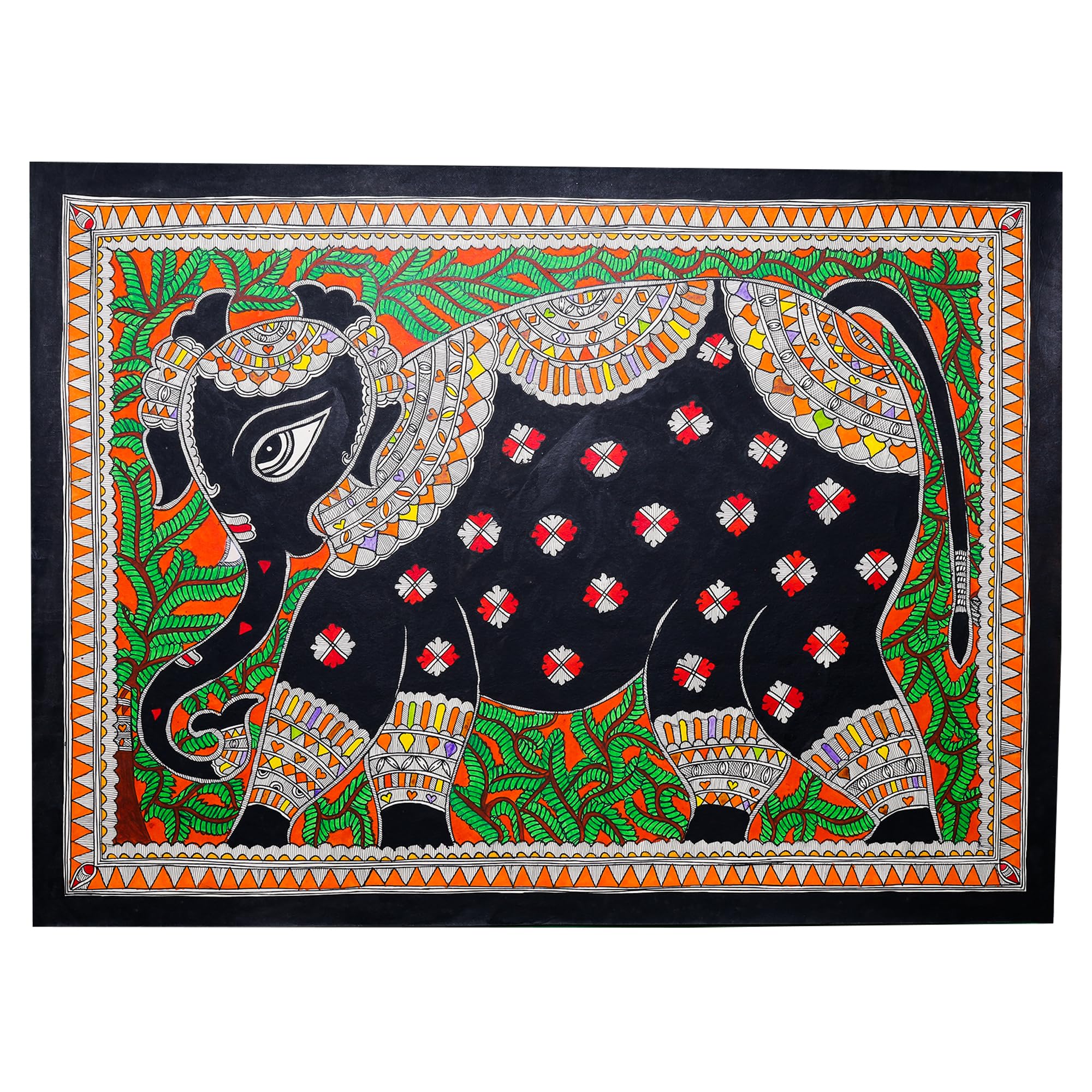 Palak Saxena Madhubani Art Pair of Elephant Wall Painting Without Frame For Living Room Drawing Room Home|Office|Gift
