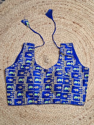 Blue Colour Designer Women Padded Blouse with Thread work and Sleeve Attached (36 Inch Bust Size)-One size / Blue