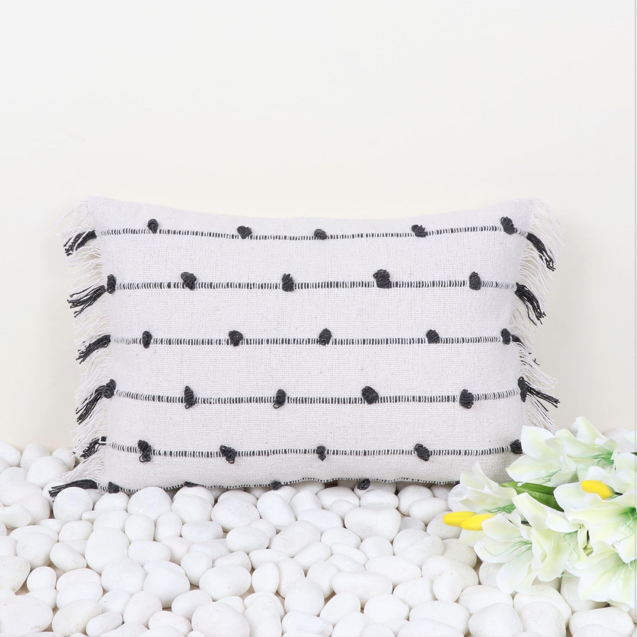 Indihomecraft Handicraft Cotton Cushion Cover | Hand Stitched Embroidery | Decorative Boho Cushion Cover for Sofa Couch Swing Chair Living Room & Bedroom 14 x 20 Inches, Pack of 1