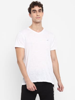 Men's V Neck Half Sleeves T-Shirt Burnt Out Ultra Light Weight Fabric (Clearance - No Exchange No Refund)-Medium / White