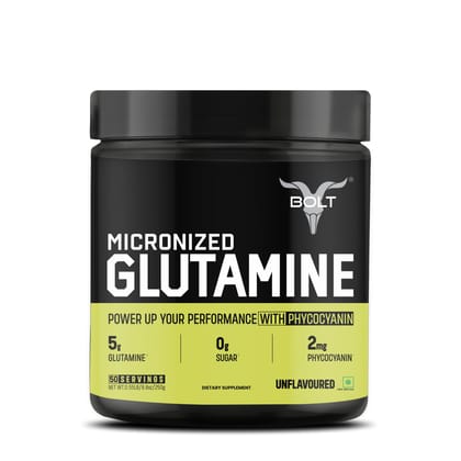 Bolt Micronized L-Glutamine | Enhances Strength, Endurance & Muscle Recovery | Intra & Post Workout Support | Boosts Athletic Performance | USA-Formulated Sports Supplement-250g / Unflavoured