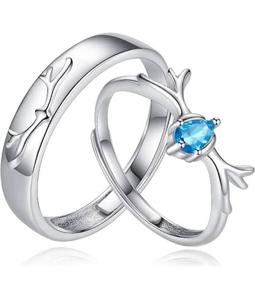 Thrillz Couple Rings Stainless Steel Crystal Silver Adjustable Rings For Women Girls Love Gifts