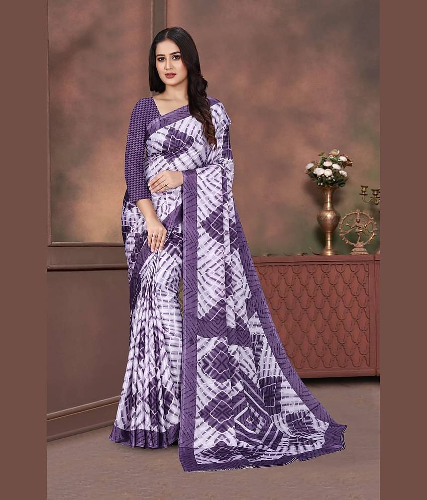 JIHANA FAB Georgette Printed Saree With Unstitched Blouse Piece ( Purple )