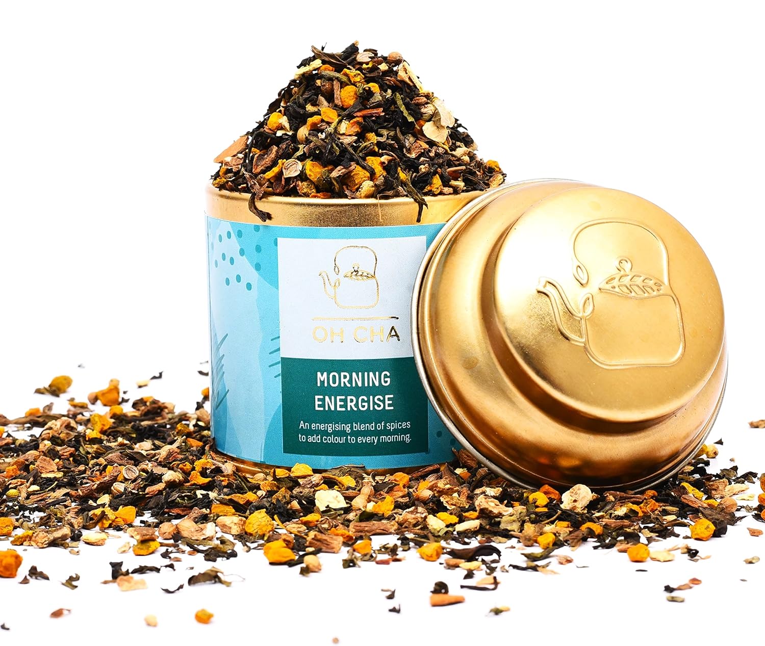 Oh Cha Green Tea, Morning Energise | With Turmeric, Coriander Seed, Tulsi, Black Pepper, Cinnamon, Ginger, Star Anise, Dandelion, Brahmi, Lemon Peel | 100% Whole Leaf Green Tea | Wellness Tea, 35 gm