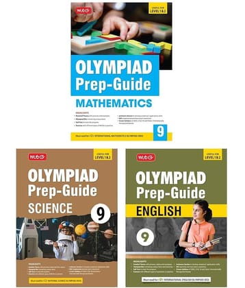 MTG Olympiad Prep-Guide Class-9 Mathematics, Science & English (Set of 3 Books) - Detailed Theory, Self Test with IMO-NSO-IEO Chapterwise Previous Year Question Paper For SOF 2024-25 Exam