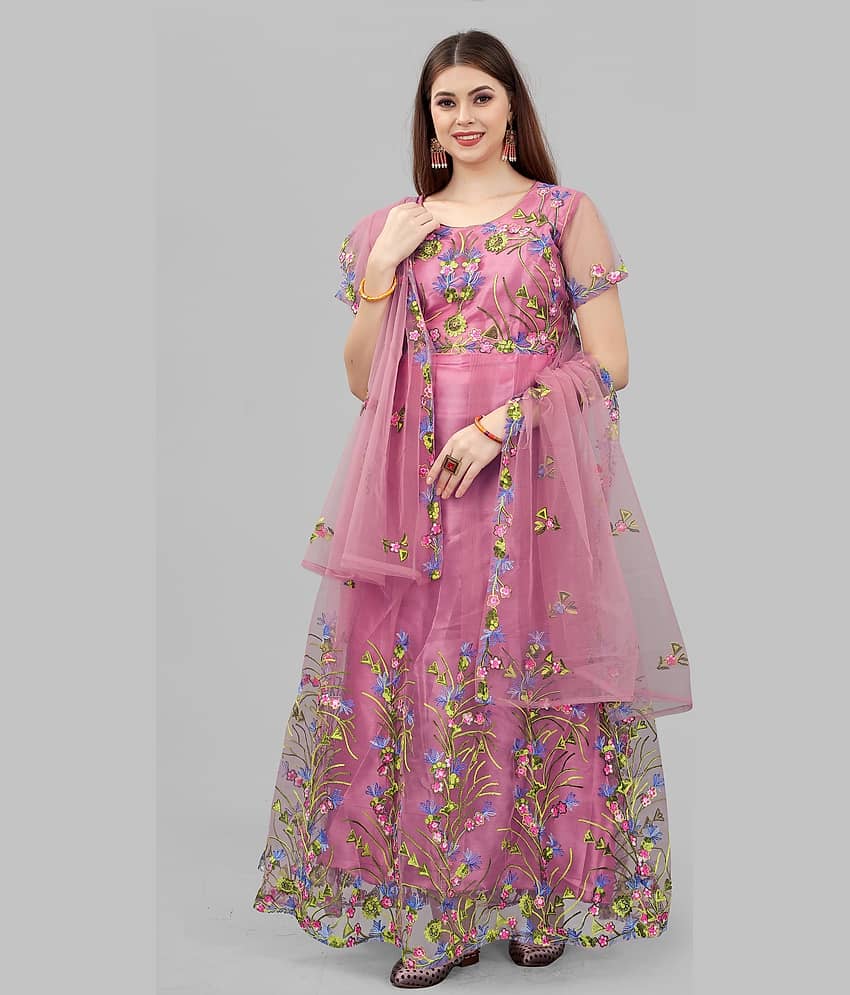 A TO Z CART Peach Flared Net Women's Semi Stitched Ethnic Gown ( Pack of 1 )