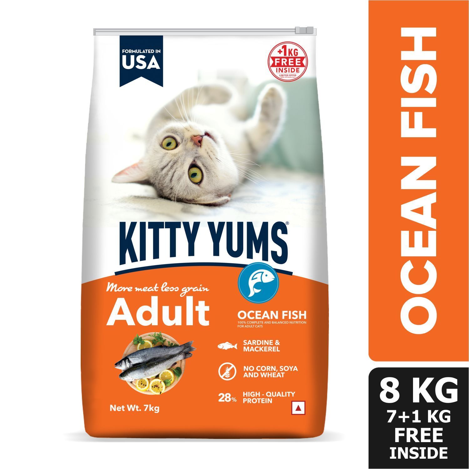 Kitty Yums Adult (+1 Year) Dry Cat Food, Ocean Fish, 7kg