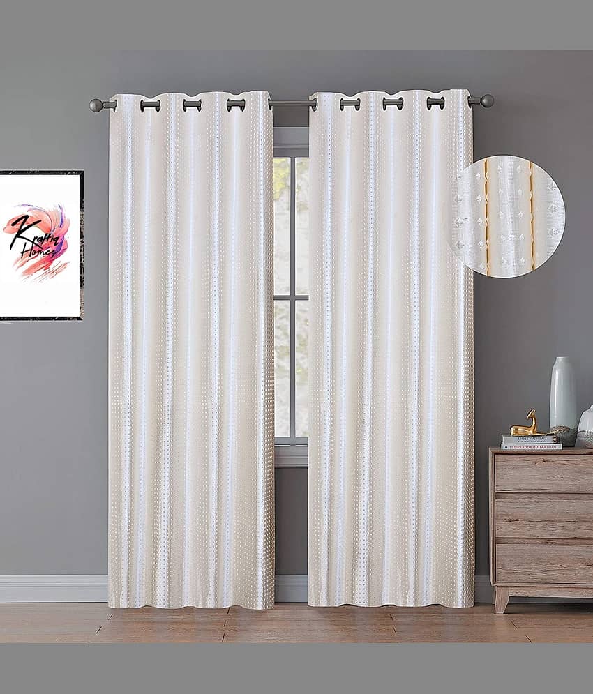 Kraftiq Homes Abstract Room Darkening Eyelet Curtain 7 ft ( Pack of 2 ) - Cream