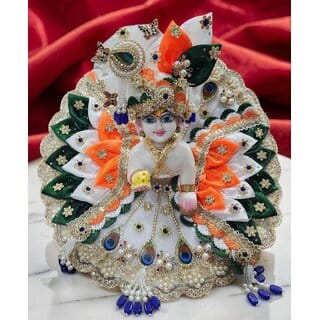 Tricolor Laddu Gopal Poshak with Peacock Mukut | Orange White Green Bal Gopal Heavy Dress