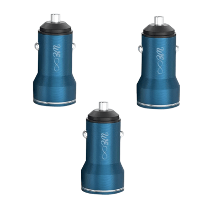 Walta Elite Panache 8 Car Charger 10.5 W Qualcomm 3.0 Turbo, Cable not Included - Blue (Pack of 3)