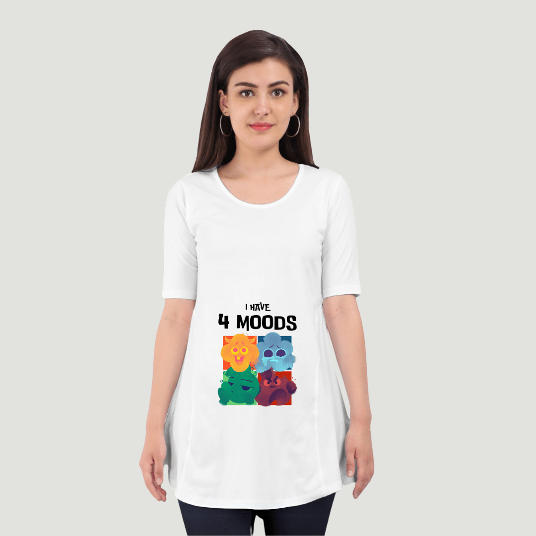 I have 4 Moods | Cute and Funny Maternity Pregnancy Baby Scoop Neck Top T-Shirt for Pregnant Women-S