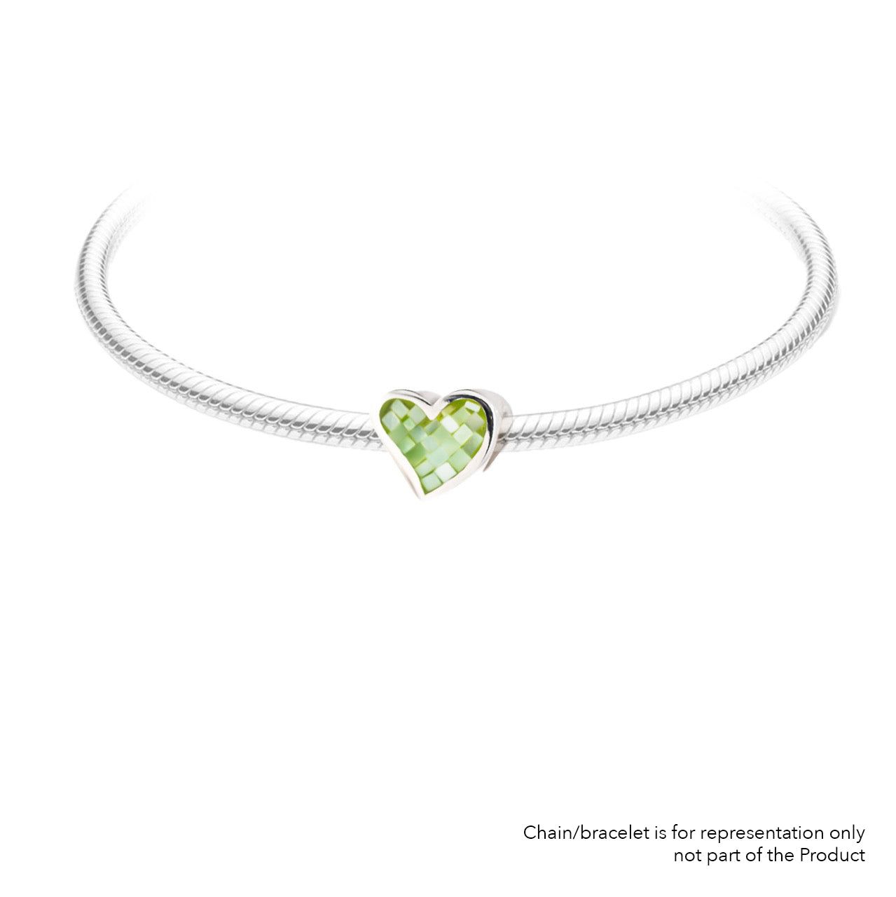 MOP Heart Y Green | 925 Silver charms for Bracelets / Chain-Free / Silver / Modern