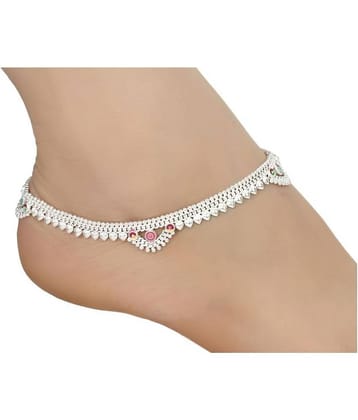 AanyaCentric Indian Traditional Ethnic Fancy Foot Jewellery Silver Plated White Metal Ghungroo Painjan Payal Imitation Anklets Pair for Women & Girls