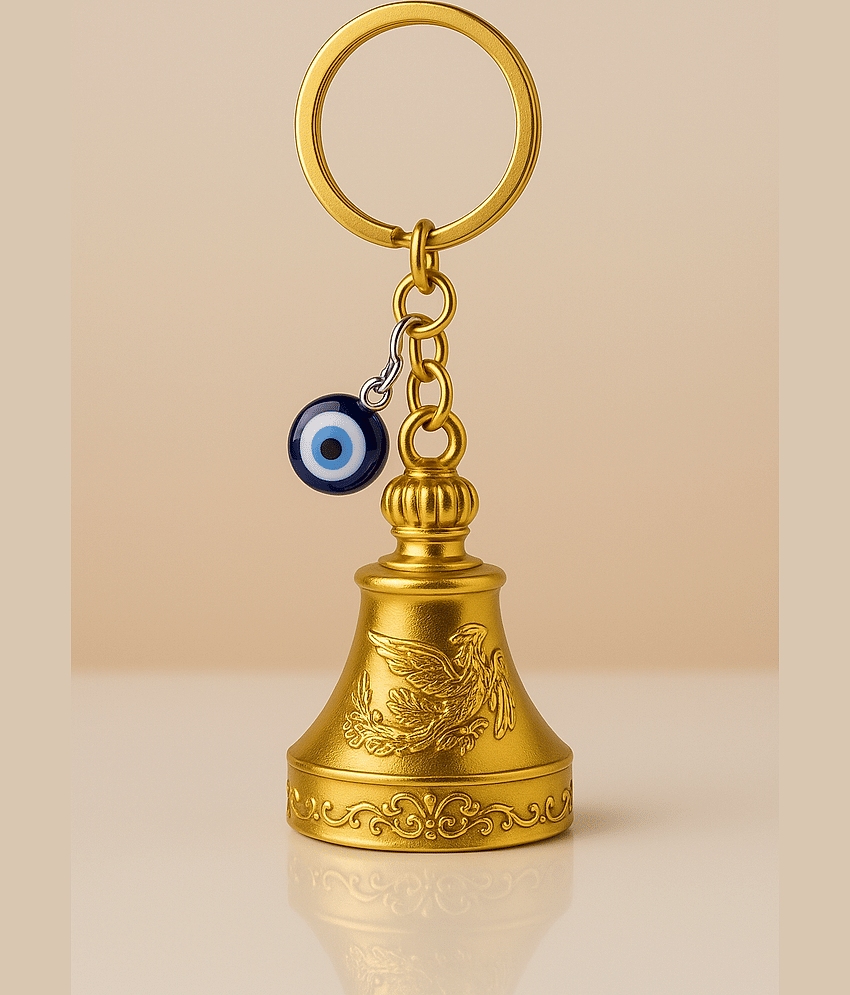 Guardian Bell Keychain with Evil Eye Gold Finish Protection Bell, Lucky Spiritual Ghanti Keyring for Riders, Bike Keychain for Men & Women, Car Keys, Home Keys & Gifting Accessory