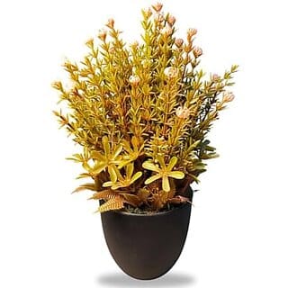 De Gardenia Artificial Bonsai Plant with Black Pot | Decorative Tabletop Accessory for Home Office Bedroom Balcony and Living Room | Realistic Faux Plant | 12 Inches Tall | Natural Look (3 Beige)