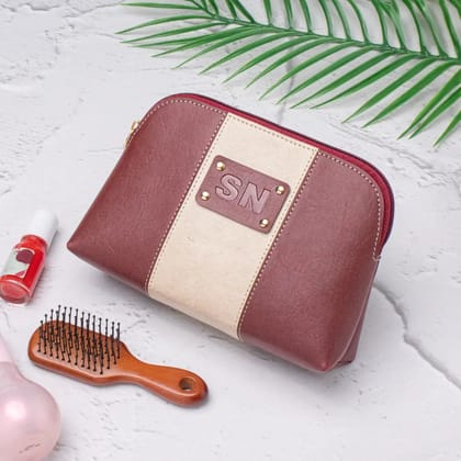 PERSONALISED STRIPE MULTIPURPOSE POUCH - INITIALS - MAROON-Maroon