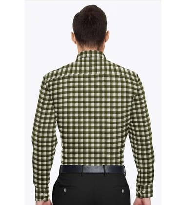 Men's Cotton Blended Checkered Full Sleeve Shirt (White-Green, XL)-PID53449