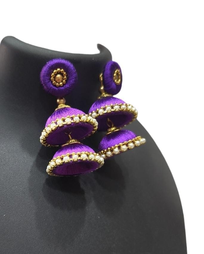 Title: Stunning Purple Silk Thread Jhumka Earrings with Pearl Accents for Women choice.