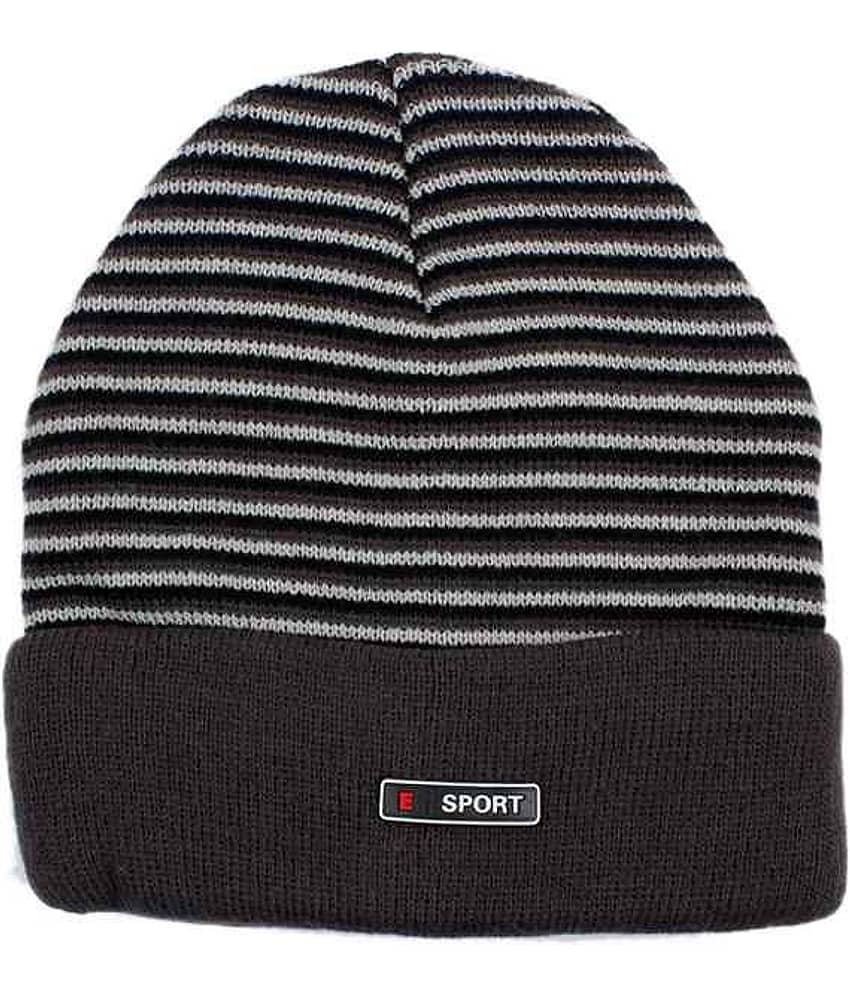 Bizarro.in Grey & Black Striped Woollen Cap