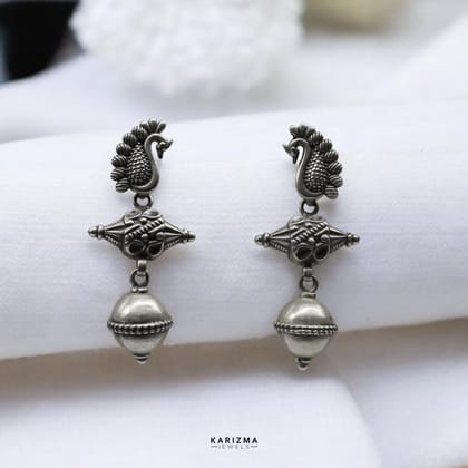 Real 925 Sterling Silver Designer Mayur Mukhi Oxidized Hanging Jhumka Women Earrings