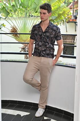 Landra - Cotton Floral Printed Shirt - Black-XL-44 / BLACK