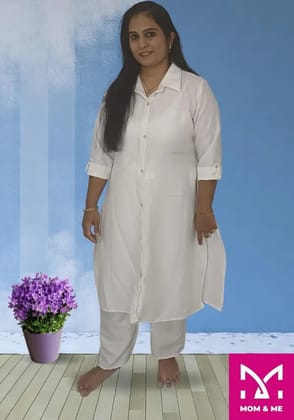 Mom And Me Linen Cotton Co-Ord Set (L) | Textured V-Neck Tunic | Versatile Casual Wear