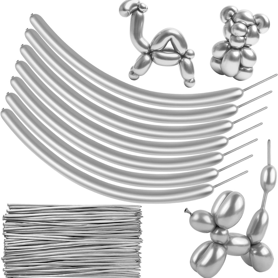 Chrome Silver Twisty Designer Latex / Rubber Balloons - 36 inches - 10PC