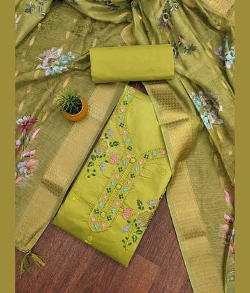 Rangtulika Ethnics Unstitched Cotton Embroidered Dress Material - Green ( Pack of 1 )