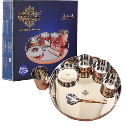Indian Art Villa Pure Copper & Steel Copper Hammered  Design, 6 & 7 Pieces Dinner Set,-SteelCopperHammerd