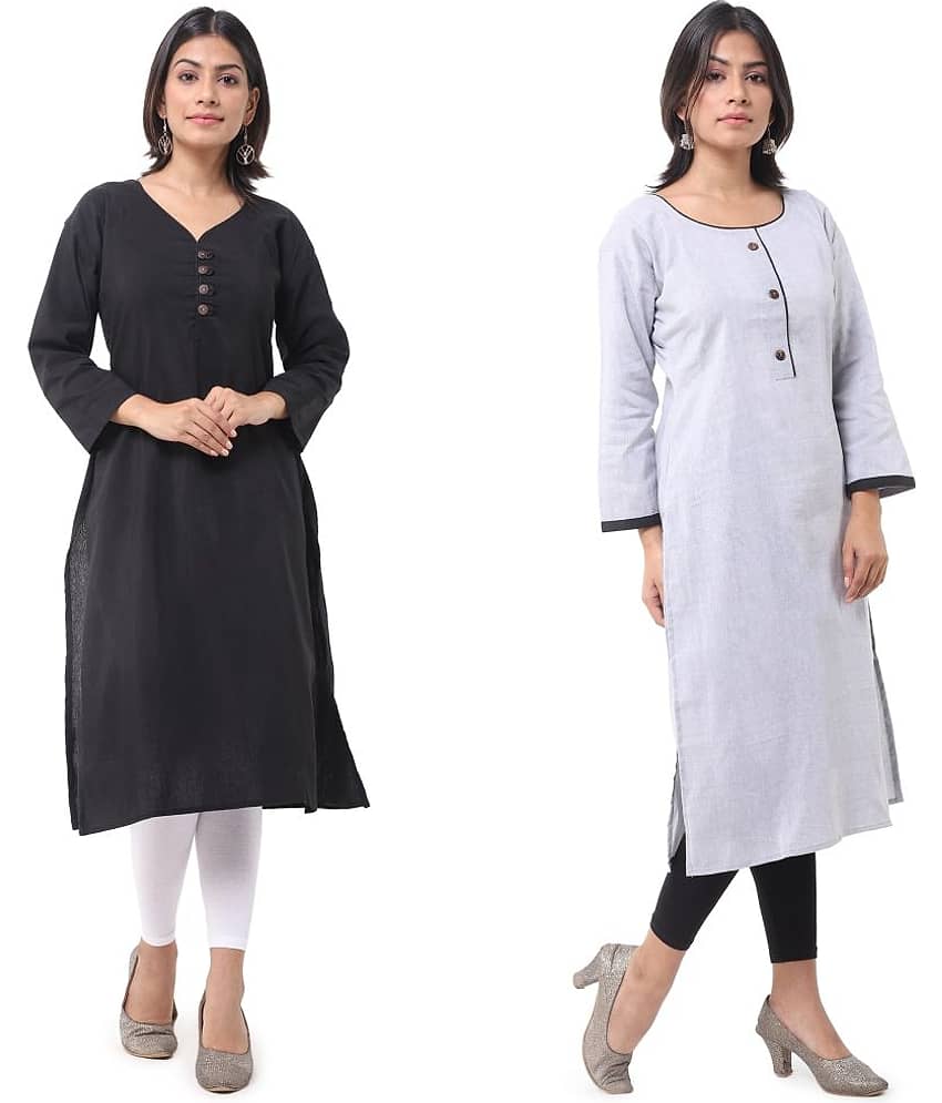 DESHBANDHU DBK - Multicolor Cotton Women's Straight Kurti ( Pack of 2 )