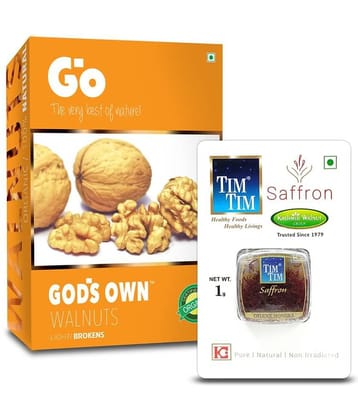 GO Light Broken Regular Walnuts (Akhrot) 250 gm & Tim Tim Saffron 1g
